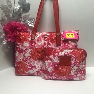 Coach Packable Nylon Floral Tote Bag Purse +Pouch